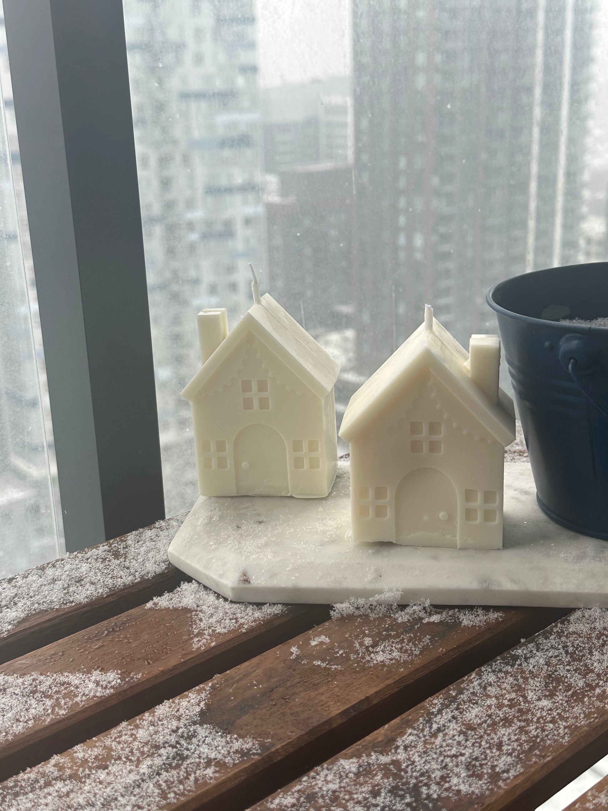Handcrafted house shaped candle for festive home decor