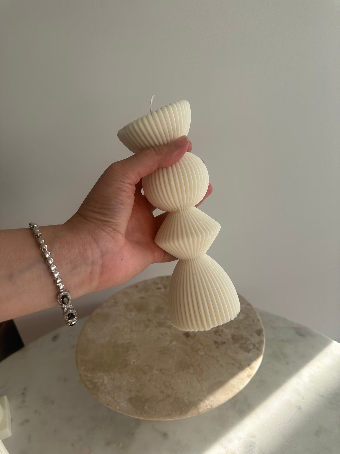 Ribbed Geometric Pillar Candle
