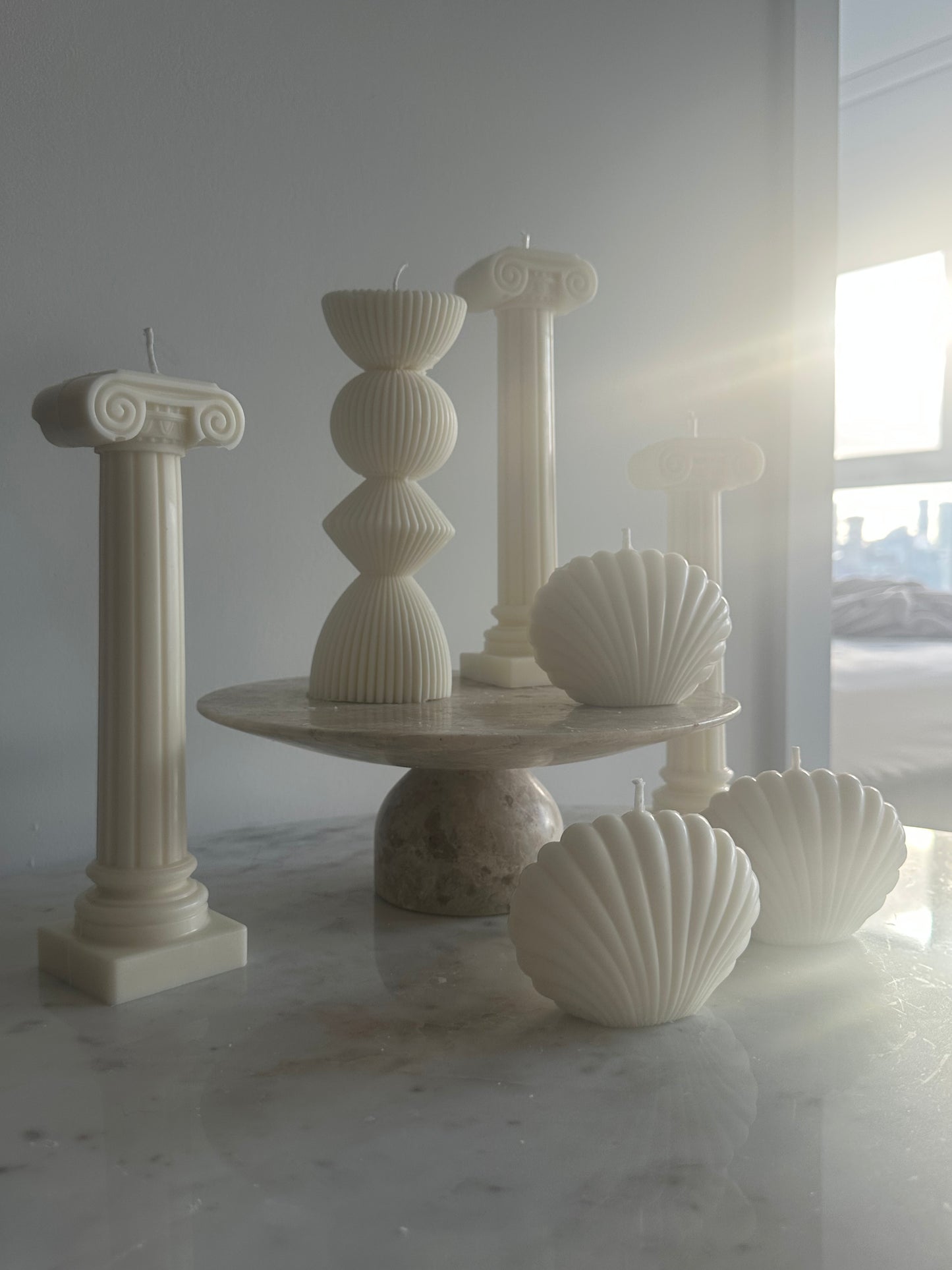 Ribbed Geometric Pillar Candle