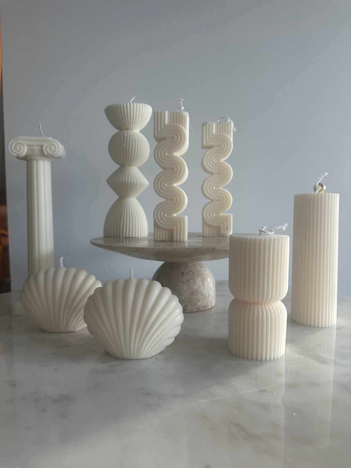 Ribbed Geometric Pillar Candle